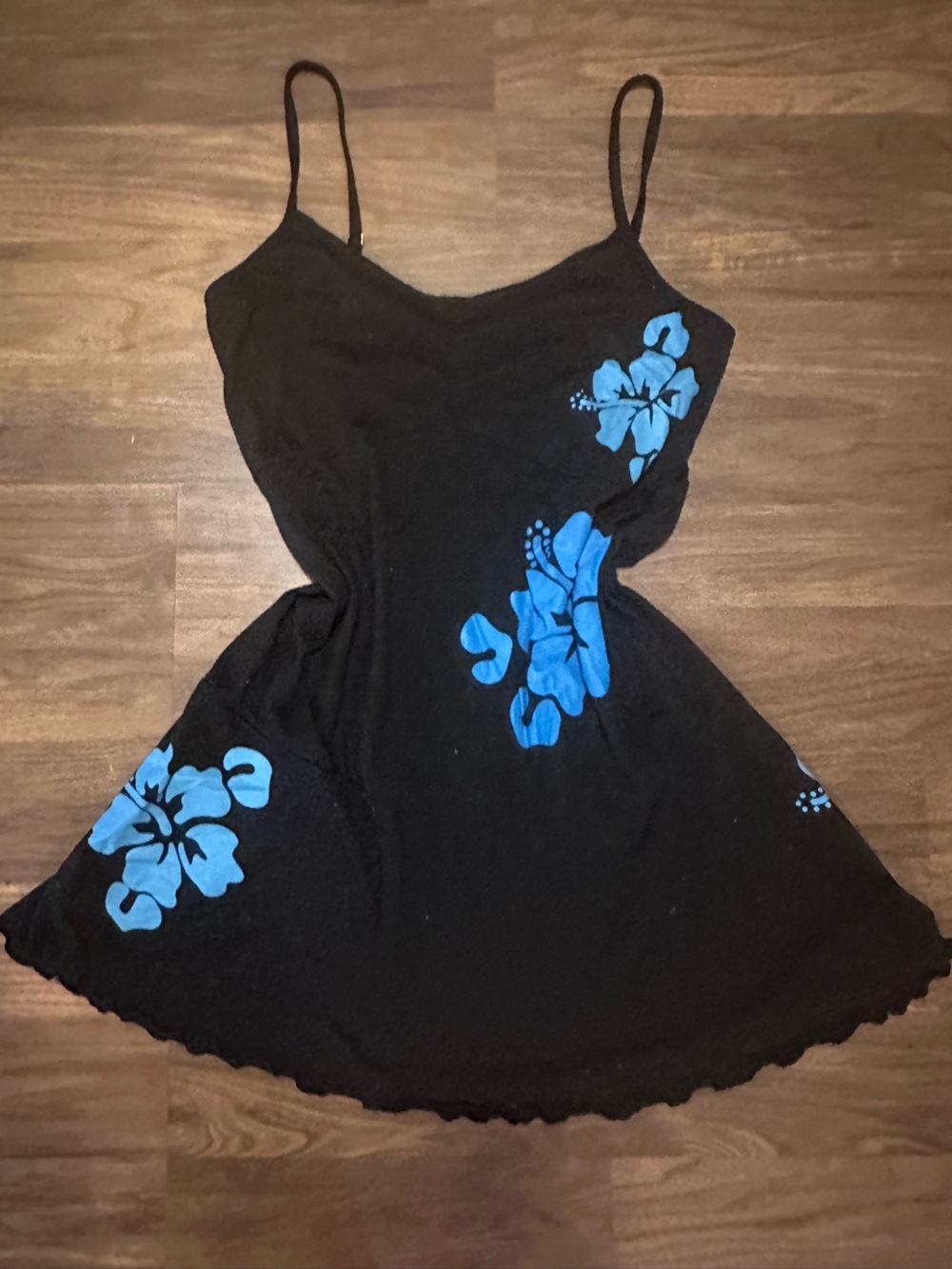VENUS Black Top with Blue Floral Accents